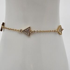 C+I Gold Tone Triangle Charm Bracelet Pave Rhinestones Adjustable